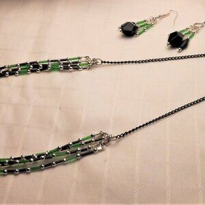 Pretty handmade colored necklace made with acrylic tubes and earrings